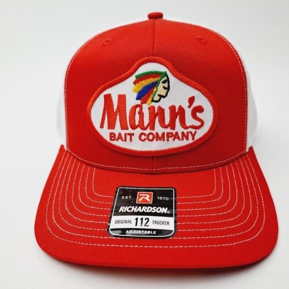 Fishing Boat Mann Bait Company Richardson 112 Red Trucker Mesh Snapback Cap Hat